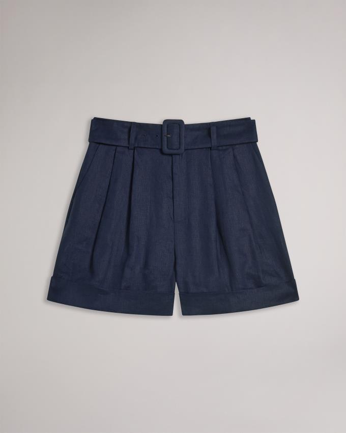 Short Ted Baker Belted Linen Bleu Marine Femme | FKT-09374458